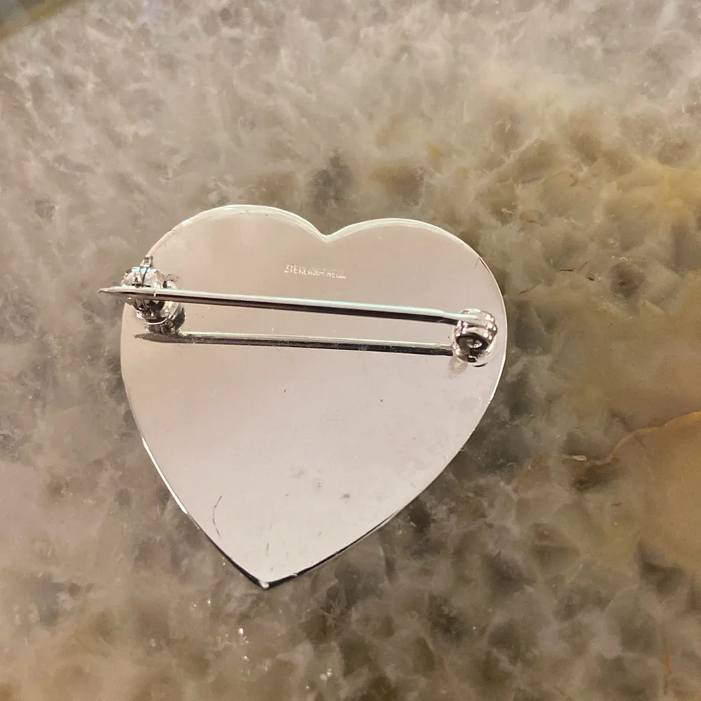 Vintage Sterling silver heart brooch or pin Guc 1.25" - Picture 2 of 7